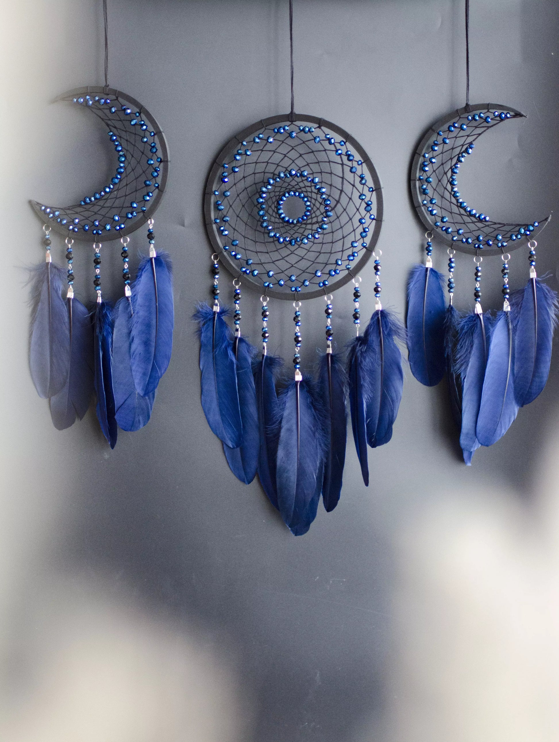 Blue Triple Moon Dreamcatcher Set | Handmade Dream Catcher