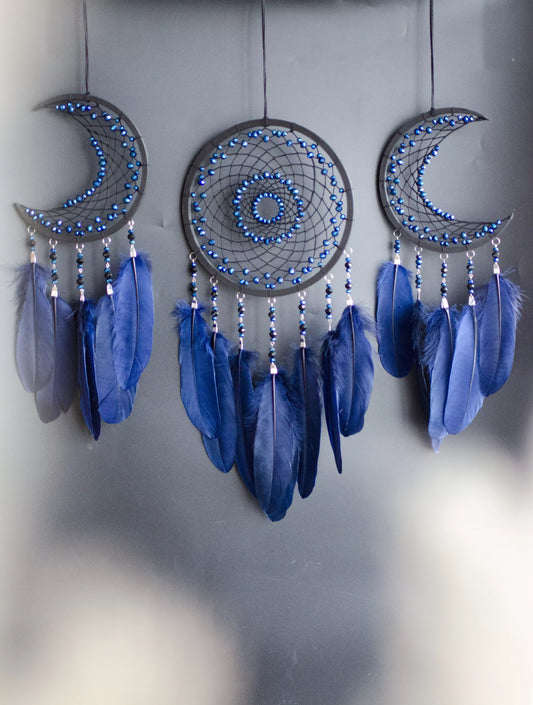 Blue Triple Moon Dreamcatcher Set | Handmade Dream Catcher