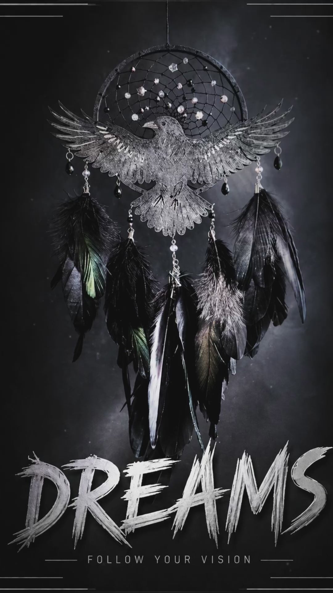 Raven Dream Catcher – Handcrafted Dark Aesthetic Wall Hanging with Feathers