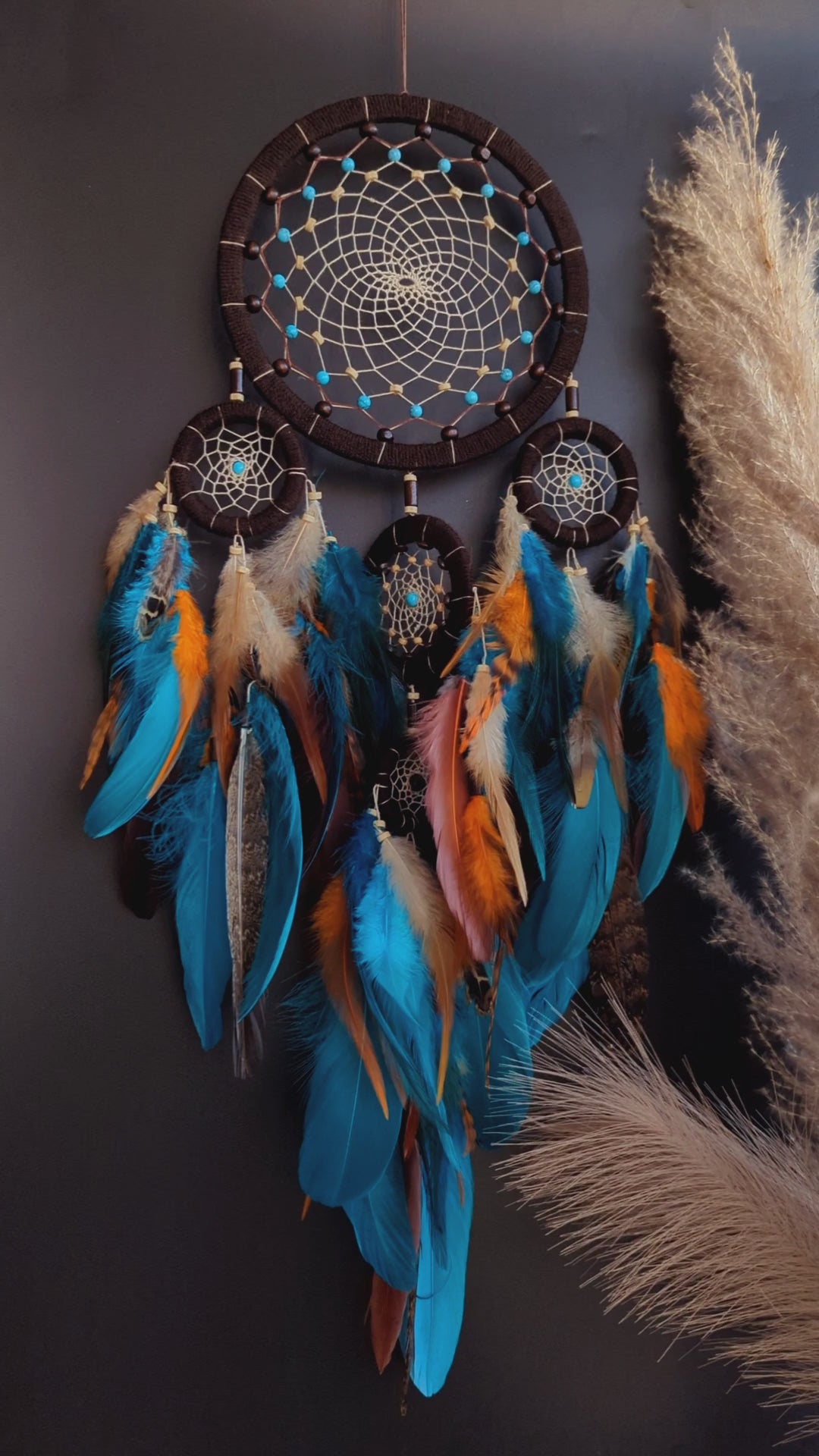 Turquoise brown dreamcatcher wall hanging