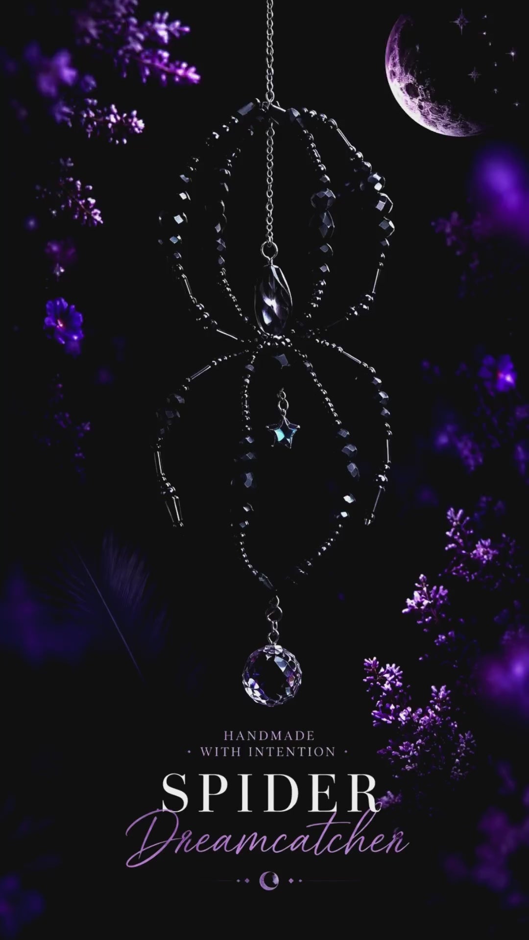 Black Widow Spider Dreamcatcher, Crystal Spiral Suncatcher, Witch Familiar Gothic Halloween Decor