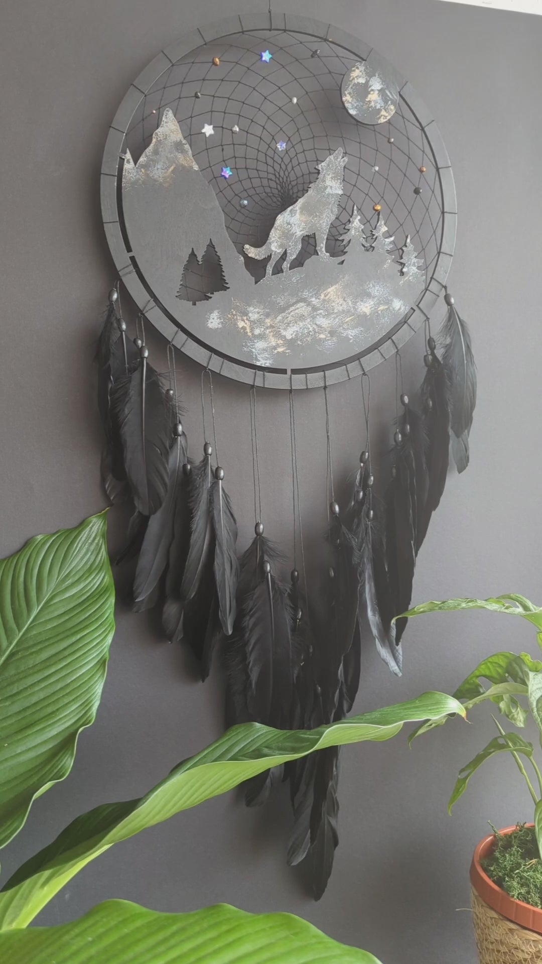 Handmade Wolf Silhouette Dreamcatcher