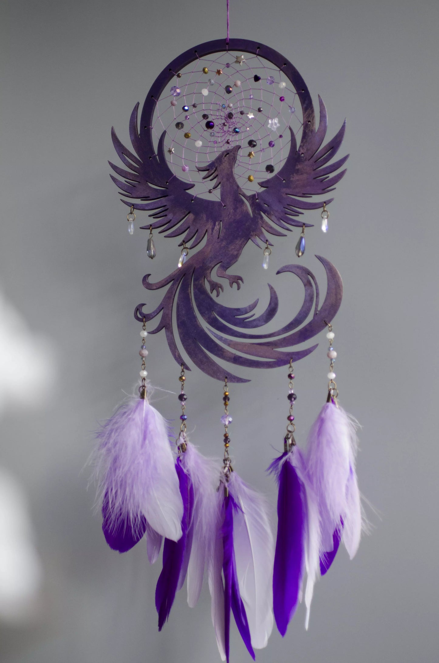 Phoenix Dreamcatcher – Handcrafted Symbol of Rebirth and Strength | Boho Wall Hanging with Blue and Orange Feathers