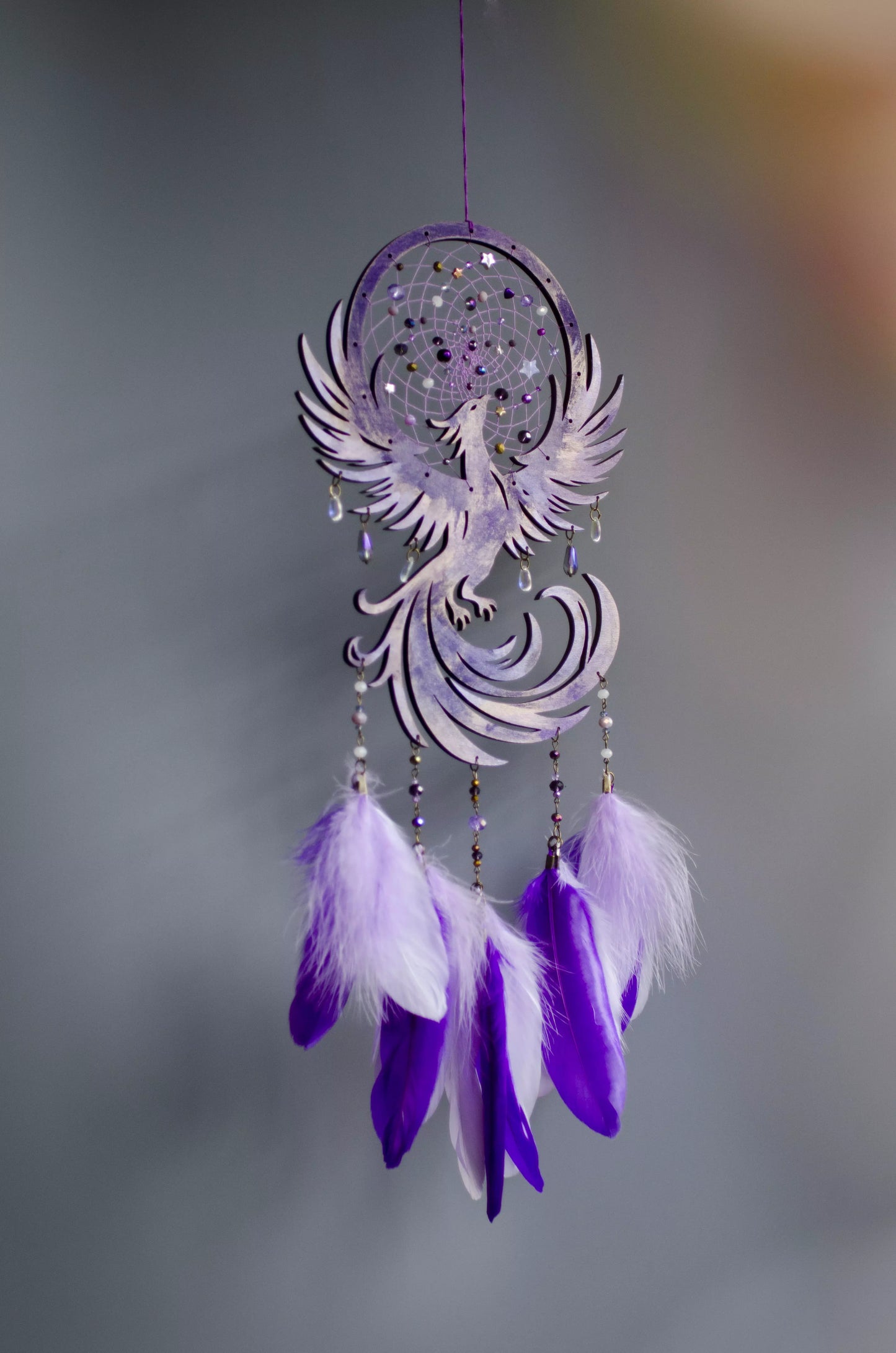 Phoenix Dreamcatcher – Handcrafted Symbol of Rebirth and Strength | Boho Wall Hanging with Blue and Orange Feathers