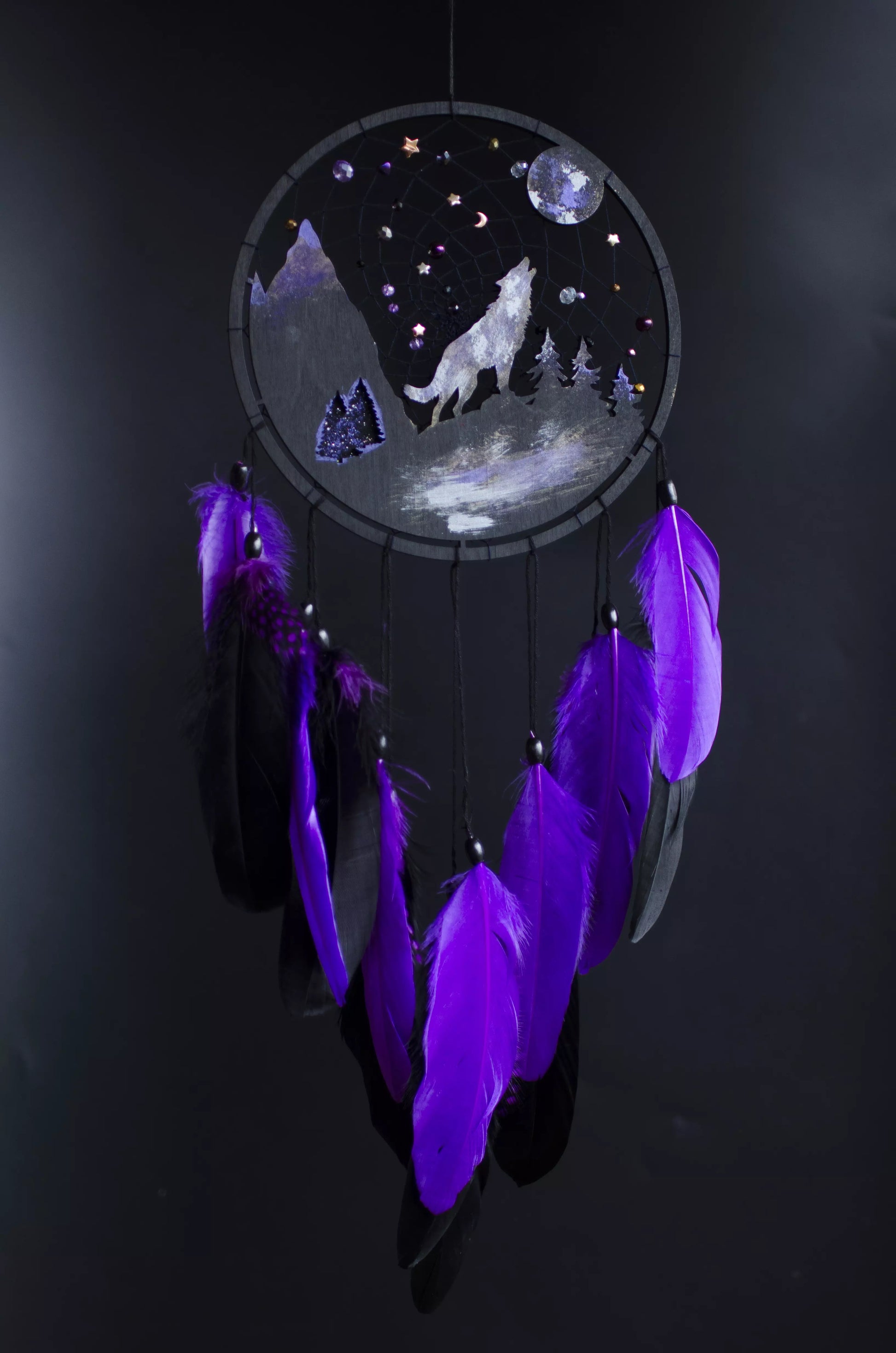 Handmade Wolf Silhouette Dreamcatcher
