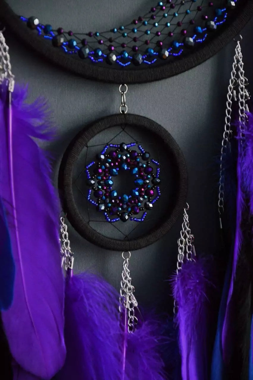 Purple Crescent Moon Dream Catcher with Amethyst Crystal