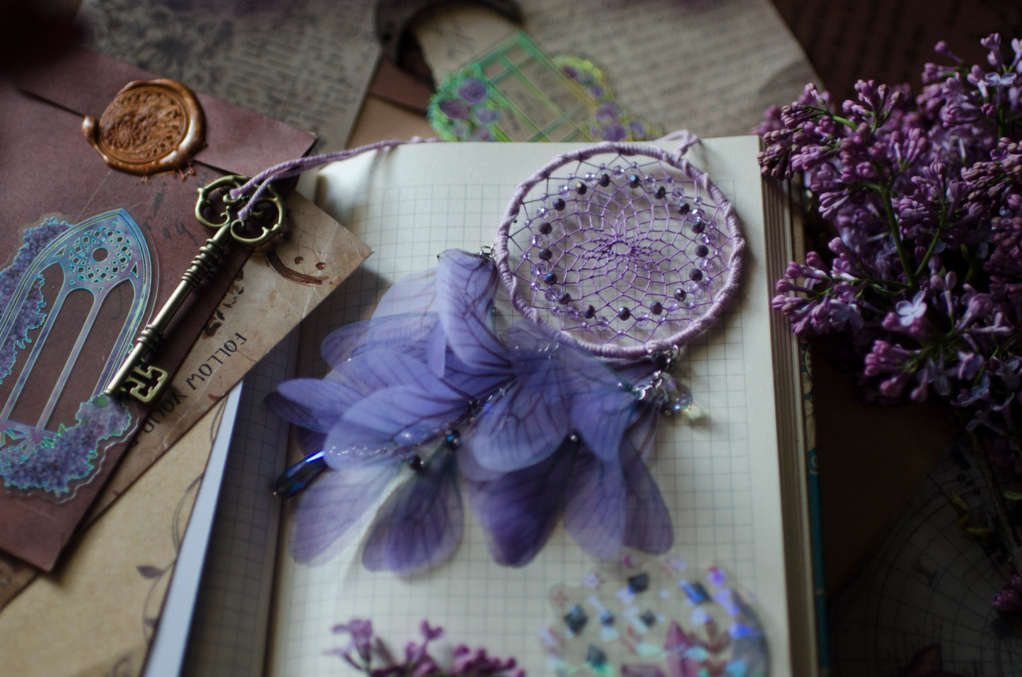 Purple Dream Catcher Butterfly Car Rearview Mirror Charm