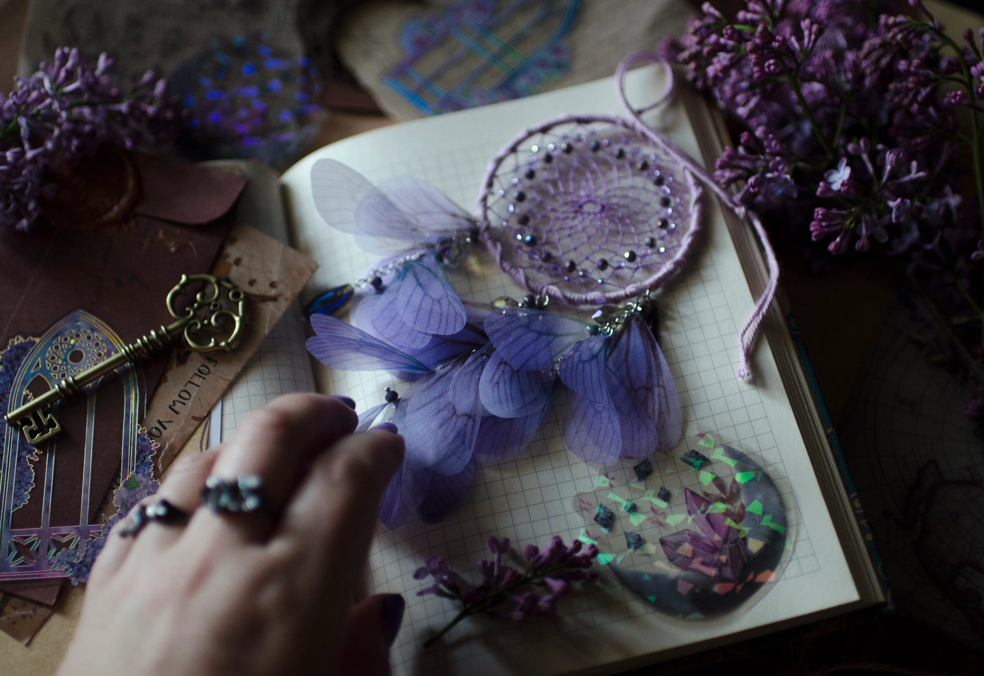 Purple Dream Catcher Butterfly Car Rearview Mirror Charm