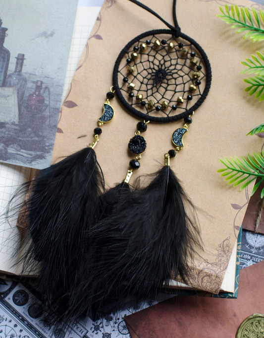 Small Black Dreamcatcher Car Rearview Mirror Hanger with Triple Moon Charms