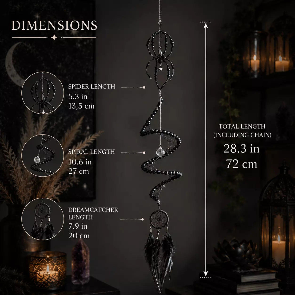 Black Widow Spider Dreamcatcher, Crystal Spiral Suncatcher, Witch Familiar Gothic Halloween Decor