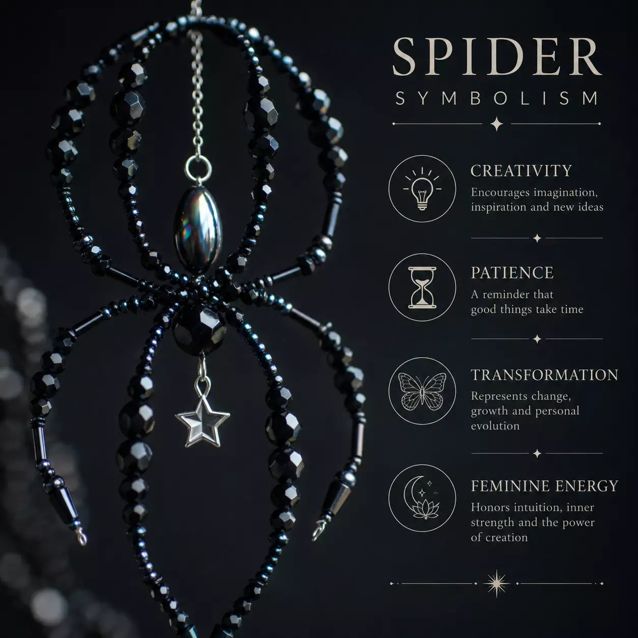 Black Widow Spider Dreamcatcher, Crystal Spiral Suncatcher, Witch Familiar Gothic Halloween Decor