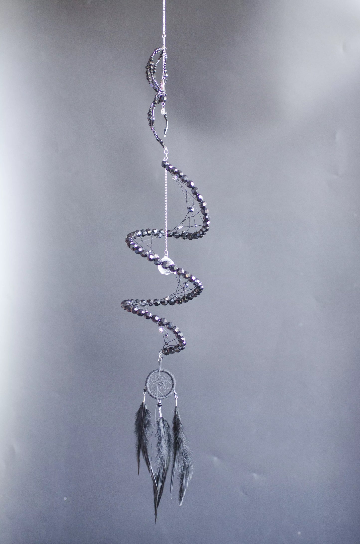 Black Widow Spider Dreamcatcher, Crystal Spiral Suncatcher, Witch Familiar Gothic Halloween Decor