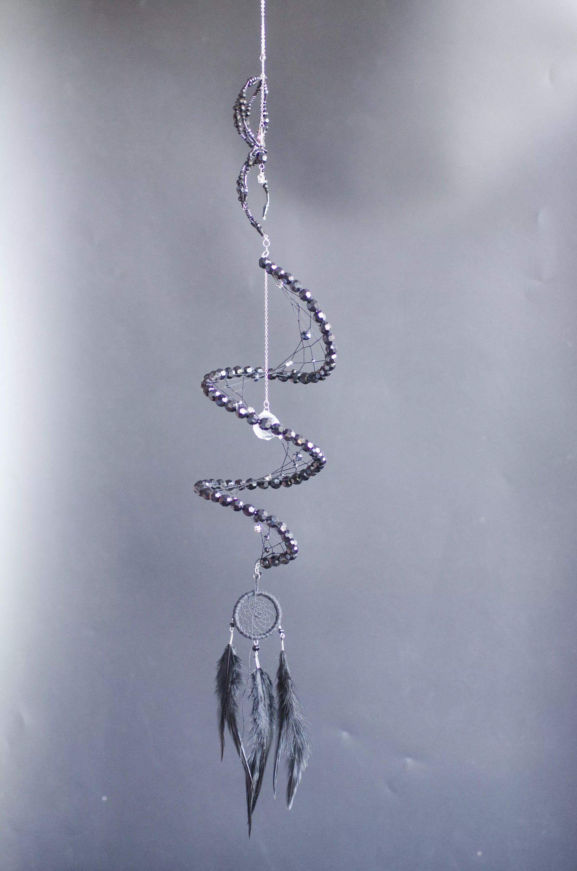 Black Widow Spider Dreamcatcher, Crystal Spiral Suncatcher, Witch Familiar Gothic Halloween Decor