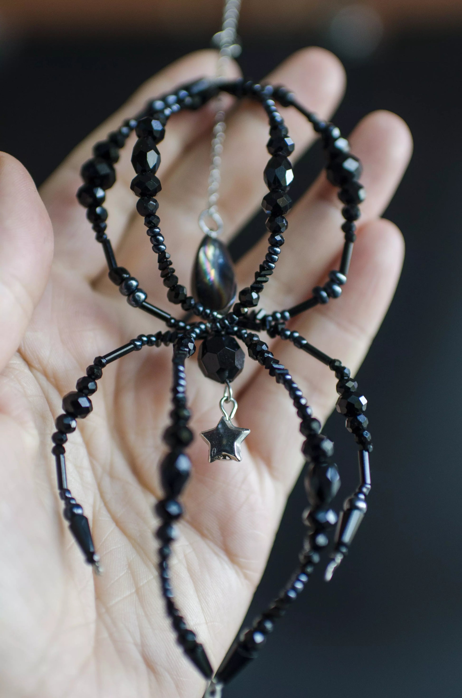 Black Widow Spider Dreamcatcher, Crystal Spiral Suncatcher, Witch Familiar Gothic Halloween Decor