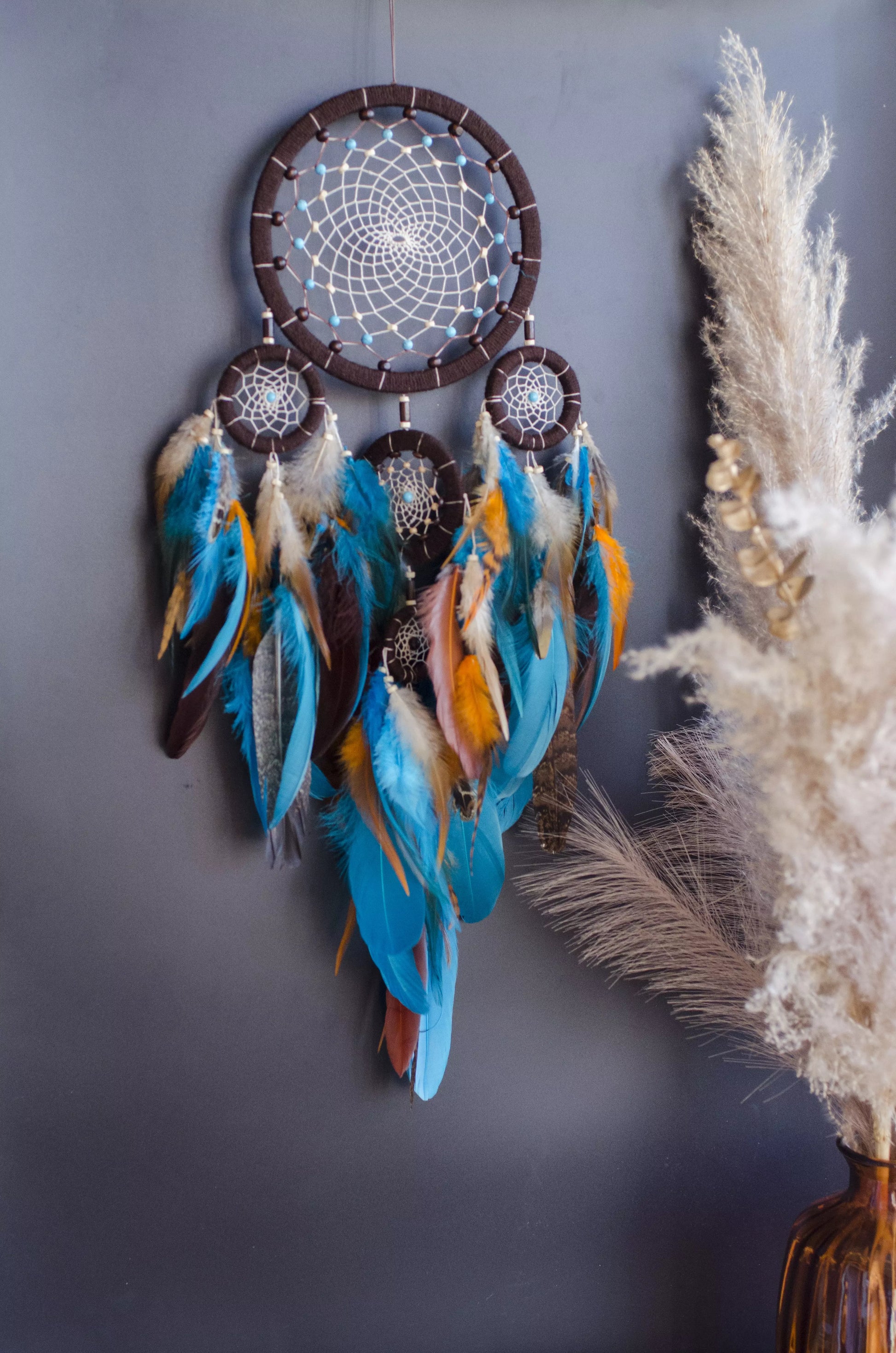 Turquoise brown dreamcatcher wall hanging