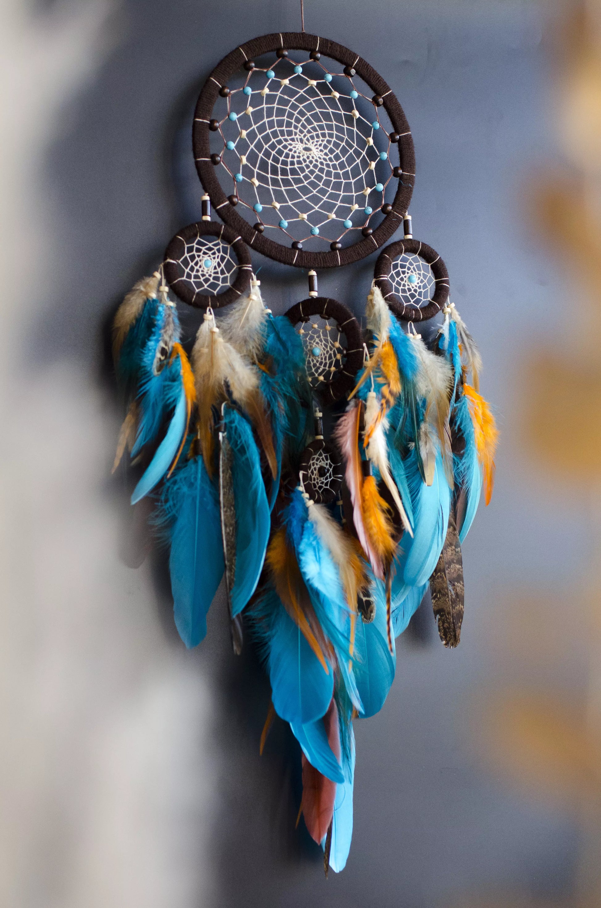 Turquoise brown dreamcatcher wall hanging