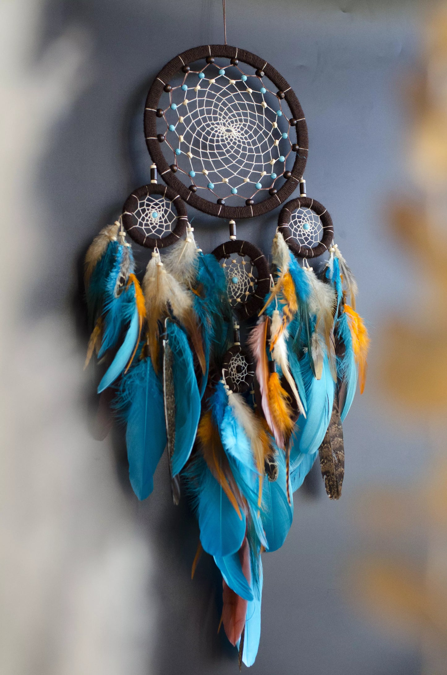 Turquoise brown dreamcatcher wall hanging