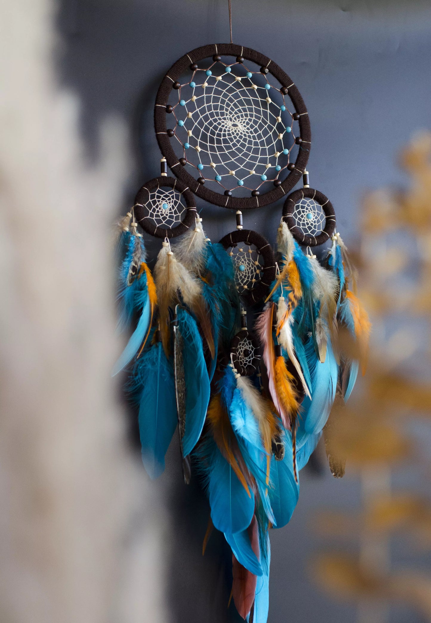 Turquoise brown dreamcatcher wall hanging