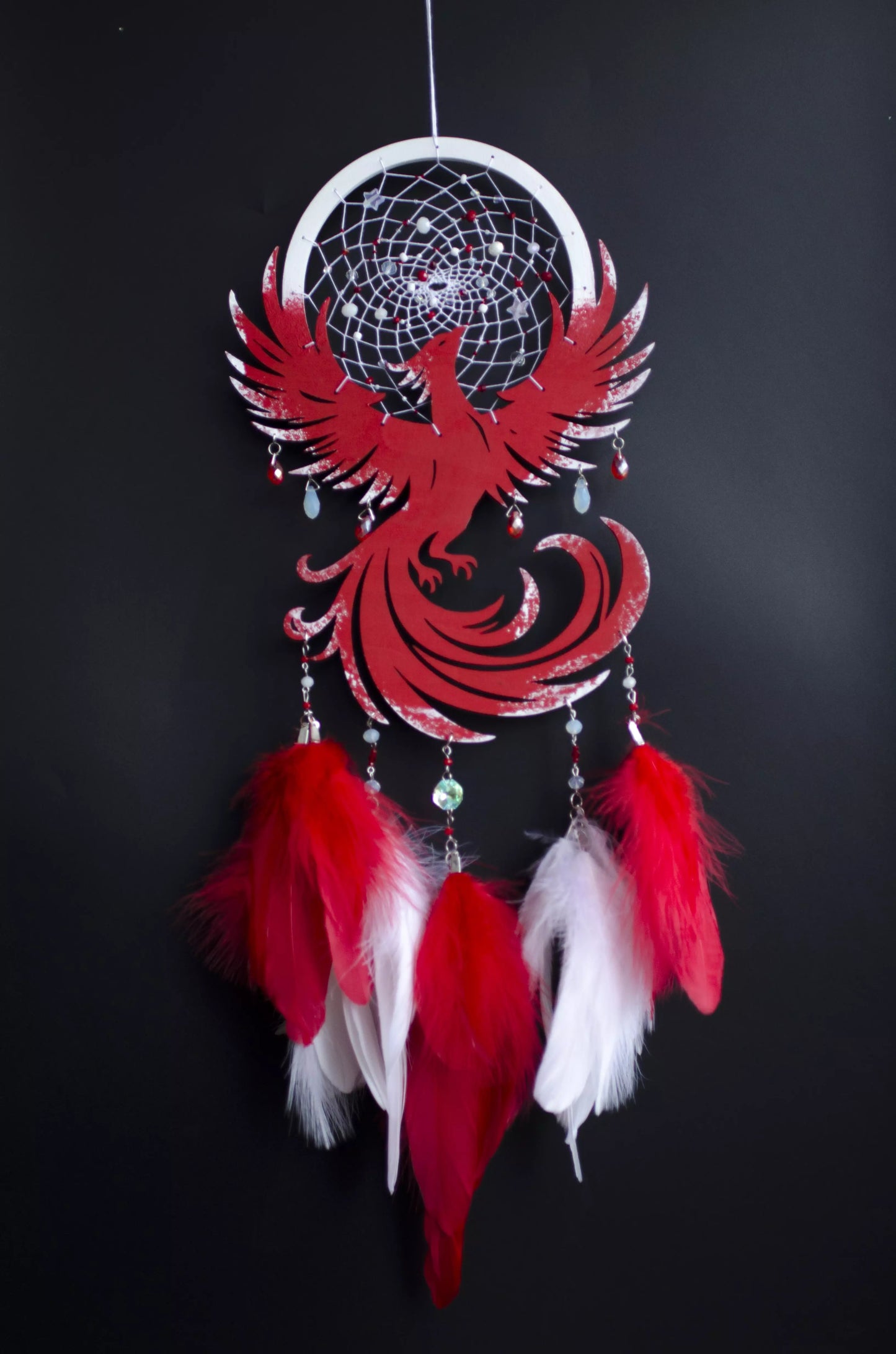 Phoenix Dreamcatcher – Handcrafted Symbol of Rebirth and Strength | Boho Wall Hanging with Blue and Orange Feathers