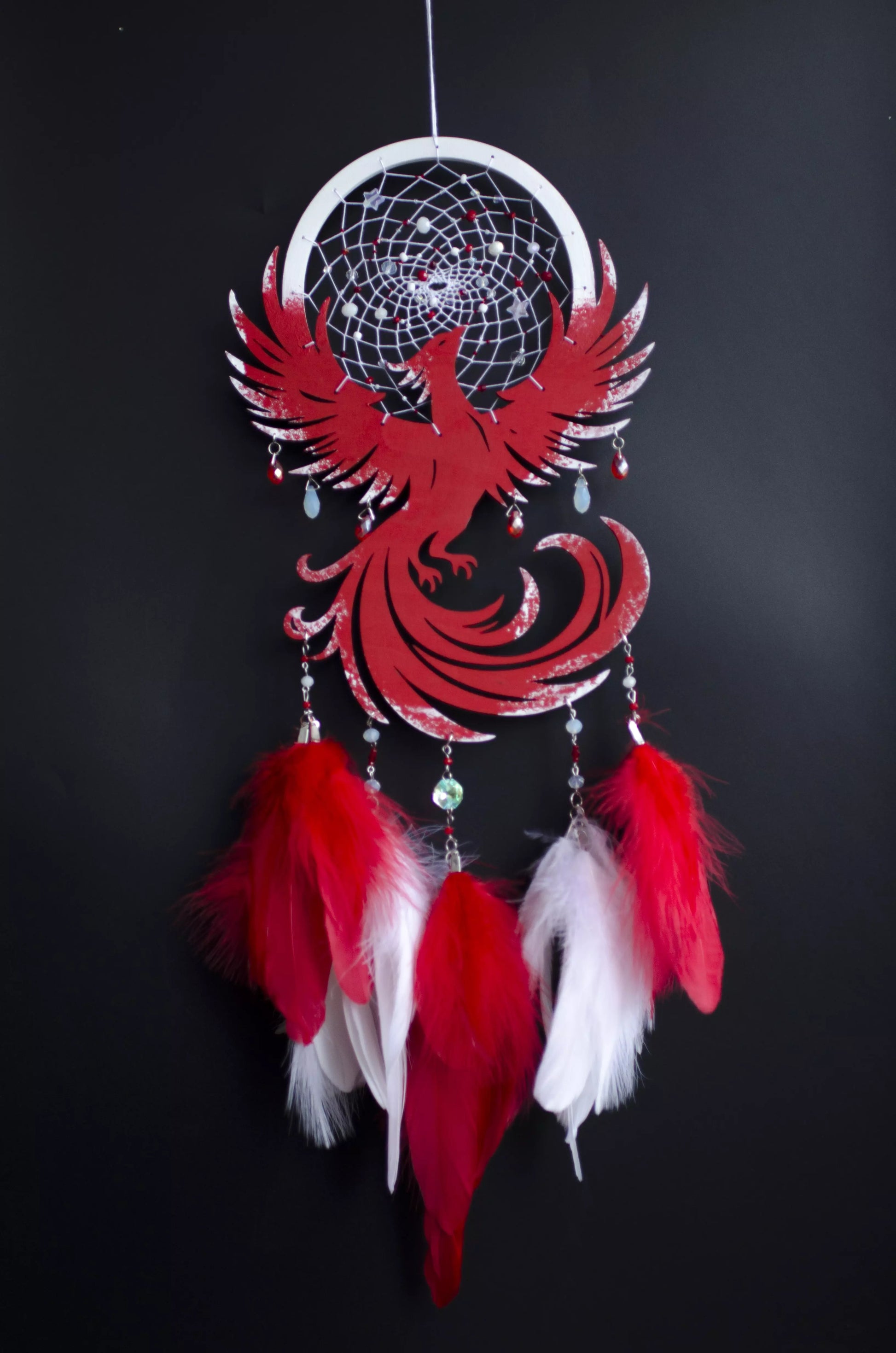 Phoenix Dreamcatcher – Handcrafted Symbol of Rebirth and Strength | Boho Wall Hanging with Blue and Orange Feathers